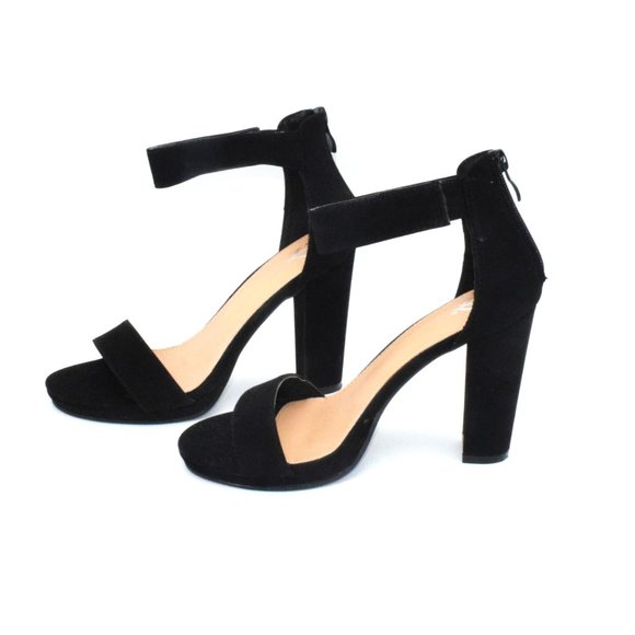 NWT Windsor Black Heeled Sandal Vegan Leather Black Chunky Heel - Picture 4 of 6